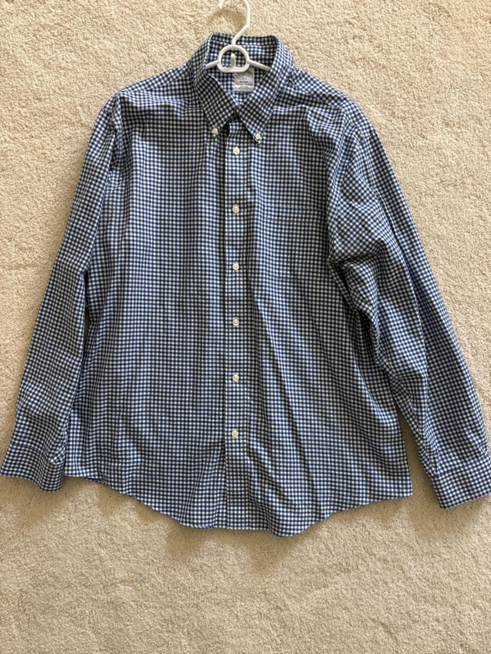 Brooks Brothers Navy and White Gingham Button-Down Shirt XL